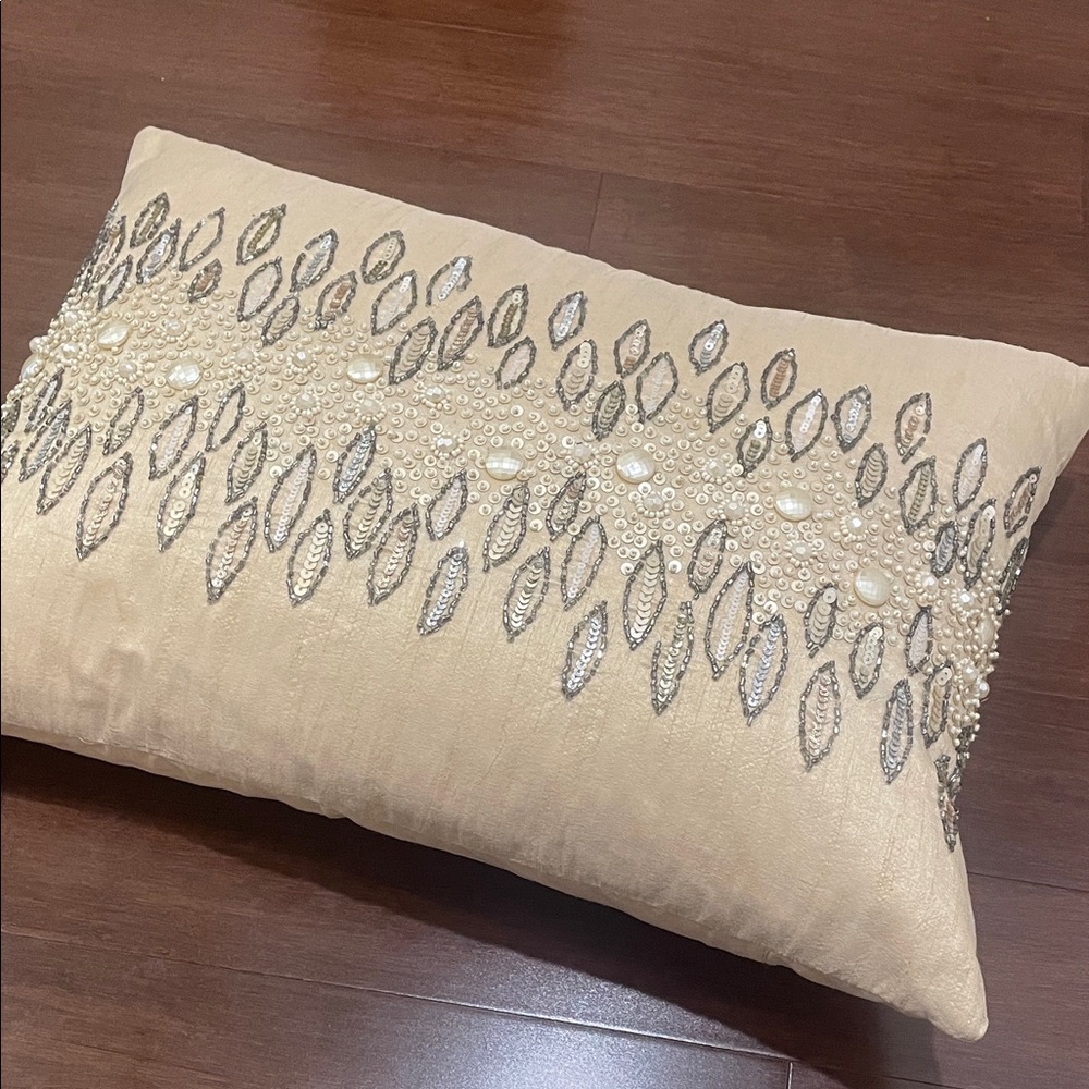 Elegant Cream and Silver Embellished throw Pillow case with down insert